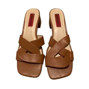 London Rebel Block Heel Mules Tan size 38 US 8